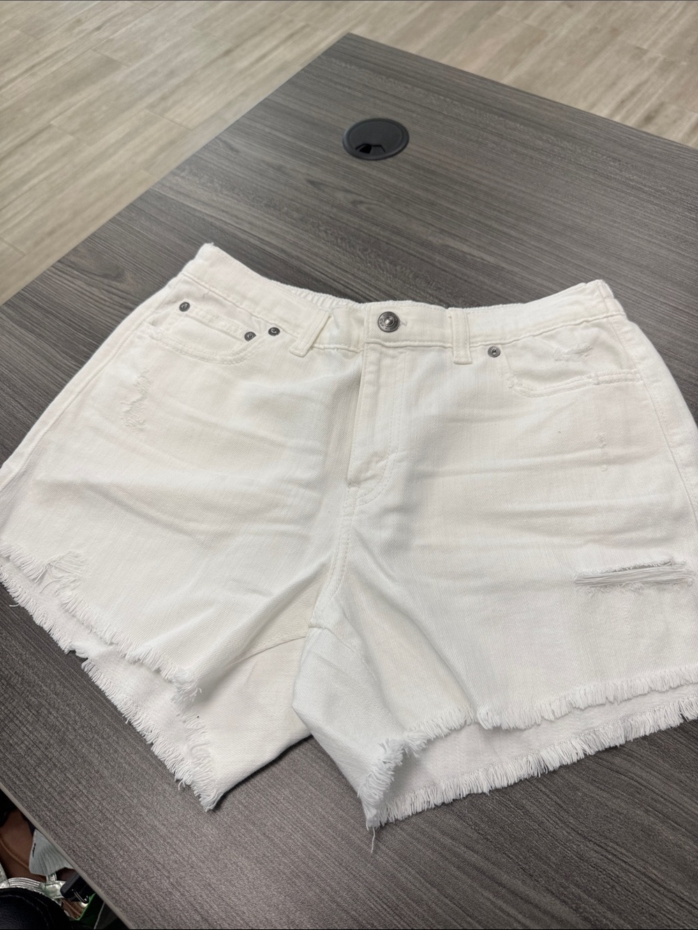 aerie White Distressed Denim Shorts